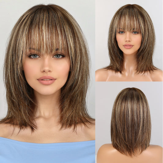 KKU 12 Inch Human Hair Wigs for Women, Remy Human Hair Wigs,Real Hair Wigs, Human Hair Wigs with Bangs