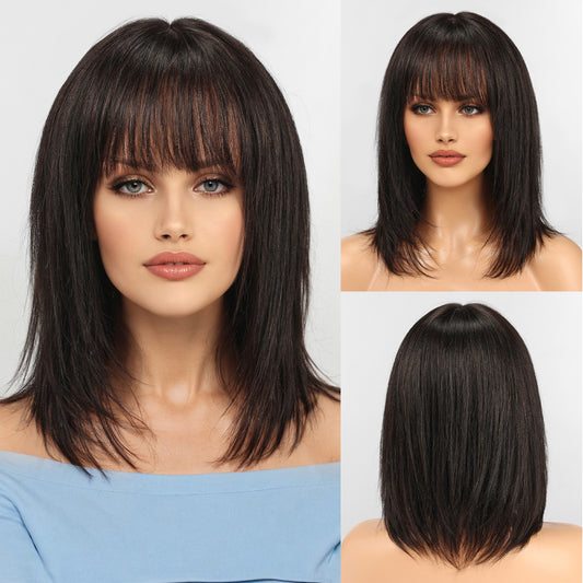 KKU 12 Inch Wigs Human Hair for White Women, Remy Human Hair Wigs, Human Hair Wigs with Bangs