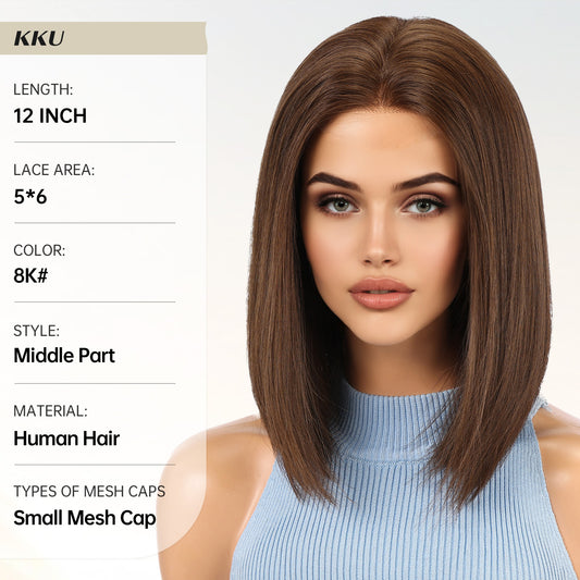 5x6 Lace Front Human Hair Wig,small cap size,Hand-Tied Craft,(8K#)