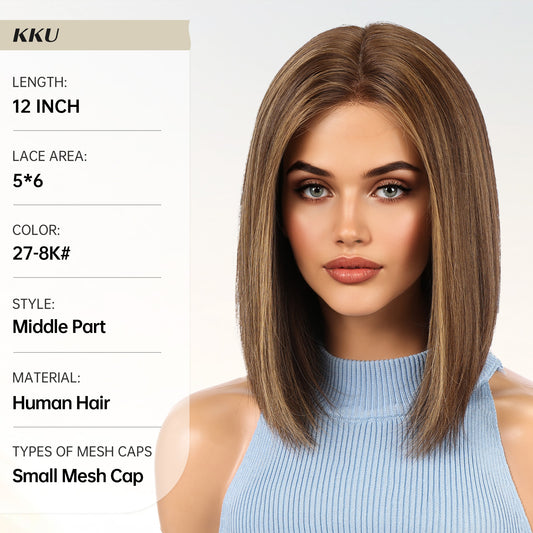 5x6 Lace Front Human Hair Wig,small cap size,Hand-Tied Craft(27-8K#)