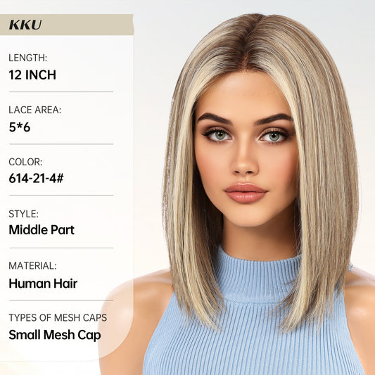 5x6 Lace Front Human Hair Wig,small cap size,Hand-Tied Craft(614-21-4#)