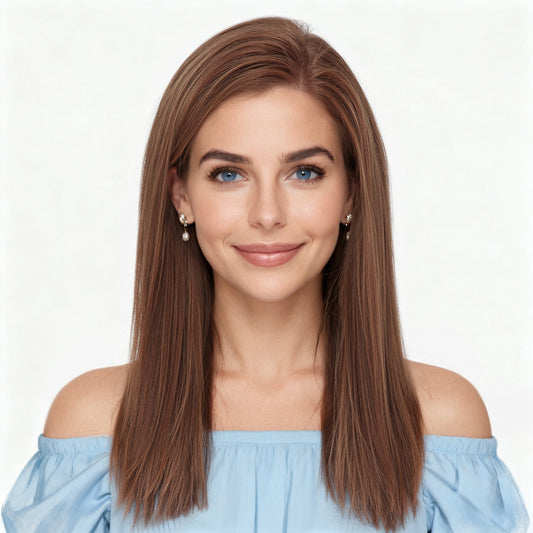 16 Inch C Side Lace Human Hair Wig Brown