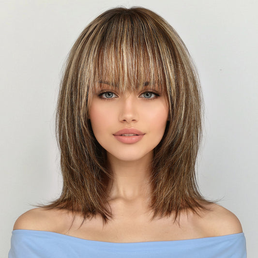 KKU 12 Inch Human Hair Wigs for Women, Remy Human Hair Wigs,Real Hair Wigs, Human Hair Wigs with Bangs