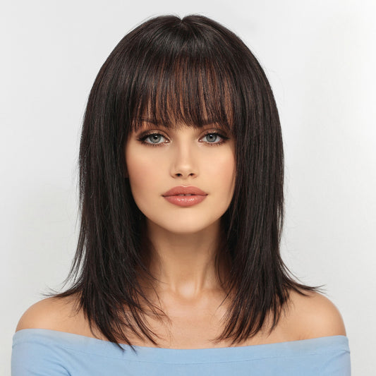 KKU 12 Inch Wigs Human Hair for White Women, Remy Human Hair Wigs, Human Hair Wigs with Bangs