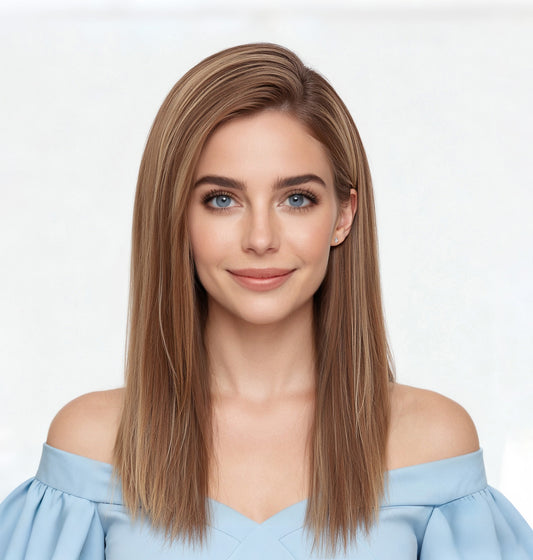 16 Inch  C Side Lace Human Hair Wig  Brown